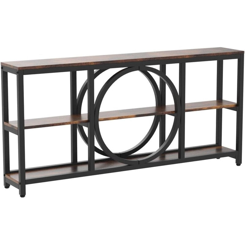 Tribesigns Rustic 3-Tier Wood Console Table with Storage Shelves image number 4
