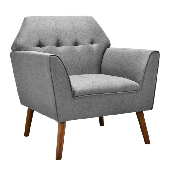 Hivago Modern Tufted Fabric Accent Chair with Rubber Wood Legs-Gray