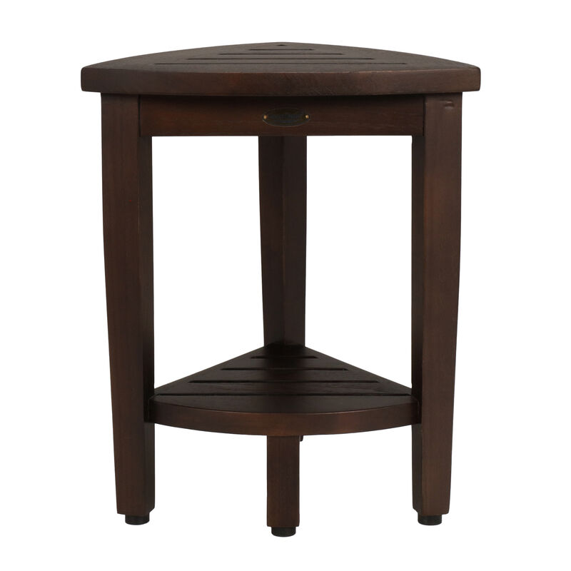 DecoTeak SnazzyCorner 15" Teak Wood Corner Shower Bench with Shelf in Woodland Brown Finish