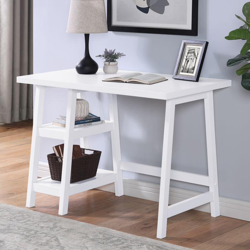 Streamdale Contemporary Wood Writing Desk with Storage, White