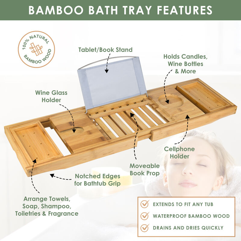 Lovery Premium Bamboo Bathtub Caddy Gift Set - Expandable Tray image number 3