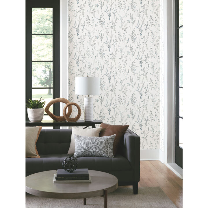 Wildflower Sprigs Blue & Green Wallpaper