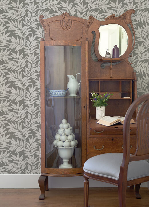 Morris Dark Grey Leaf Wallpaper