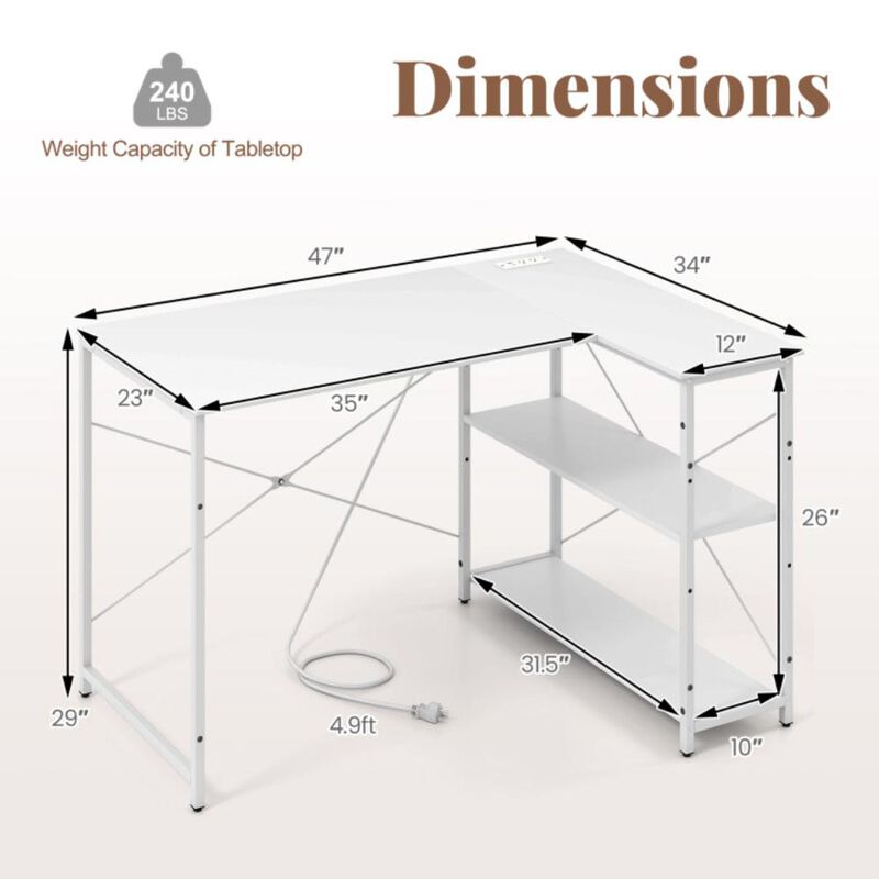 Hivvago L-shaped 47 Inch Reversible Corner Desk with Adjustable Storage Shelves