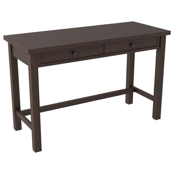 Wooden Writing Desk with Block Legs and 2 Drawers, Dark Brown and Black-Benzara