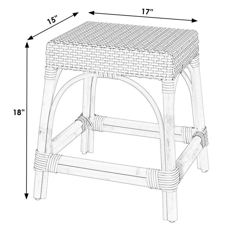 Butler Specialty Robias Rattan Rectangular 18 Dining Stool, White and Black Dot
