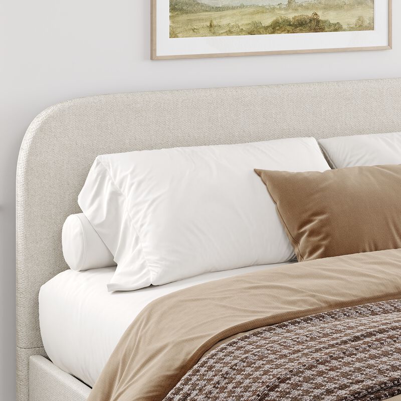 FUFU&GAGA Minimalist Platform King  Bed with Linen Upholstery Iron Frame and Button Accents 87''L x 81''W x 45''H Gray