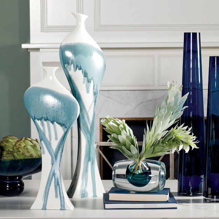 Glass Tower Vase-Blue Small