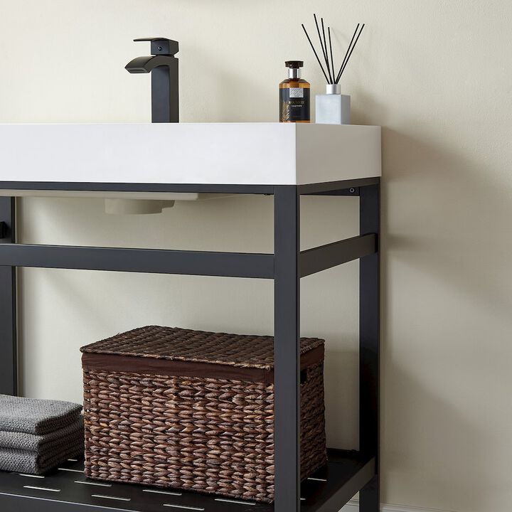 Vinnova Design Rectangular White Finish Composite Granite Stonec Console Bathroom Vanity Sink