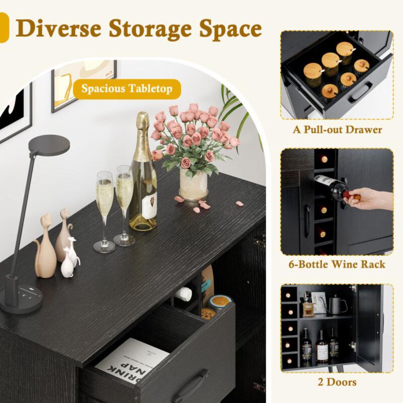 Hivvago Modern Wine Bar Buffet Cabinet with 6-Bottle Wine Rack
