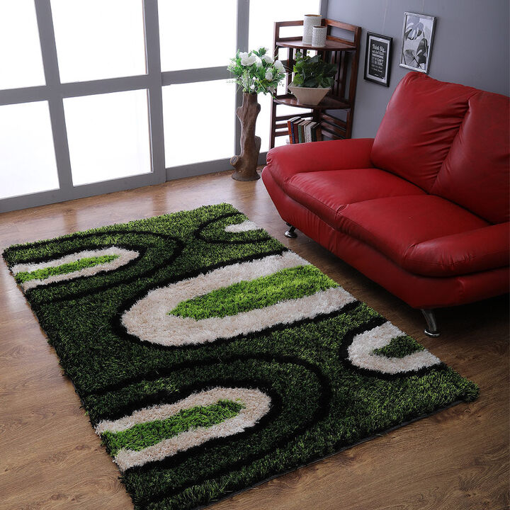 RUGSOTIC CARPETS HAND TUFTED SHAG POLYESTER ECO-FRIENDLY AREA RUGS  - 6'x9', Rectangle, Green Beige, Contemporary Modern Design, High Pile Thick Handmade Anti Skid Rugs for Living Room K00009