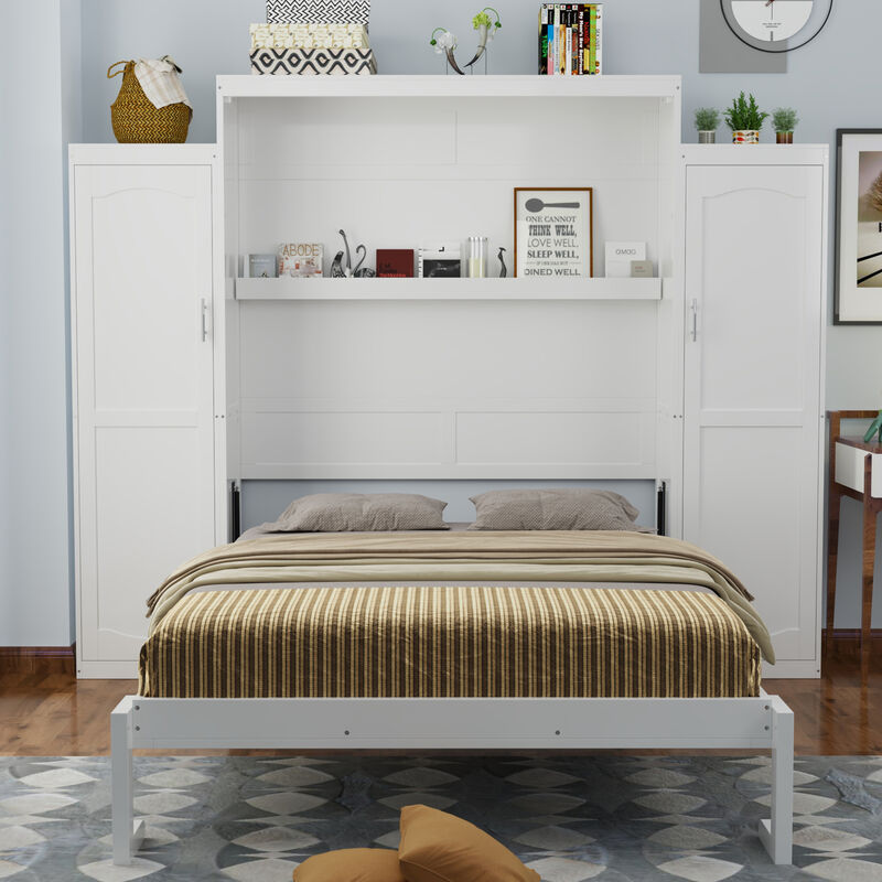 Merax Murphy Bed with 2 Wardrobe and Storage Shelf