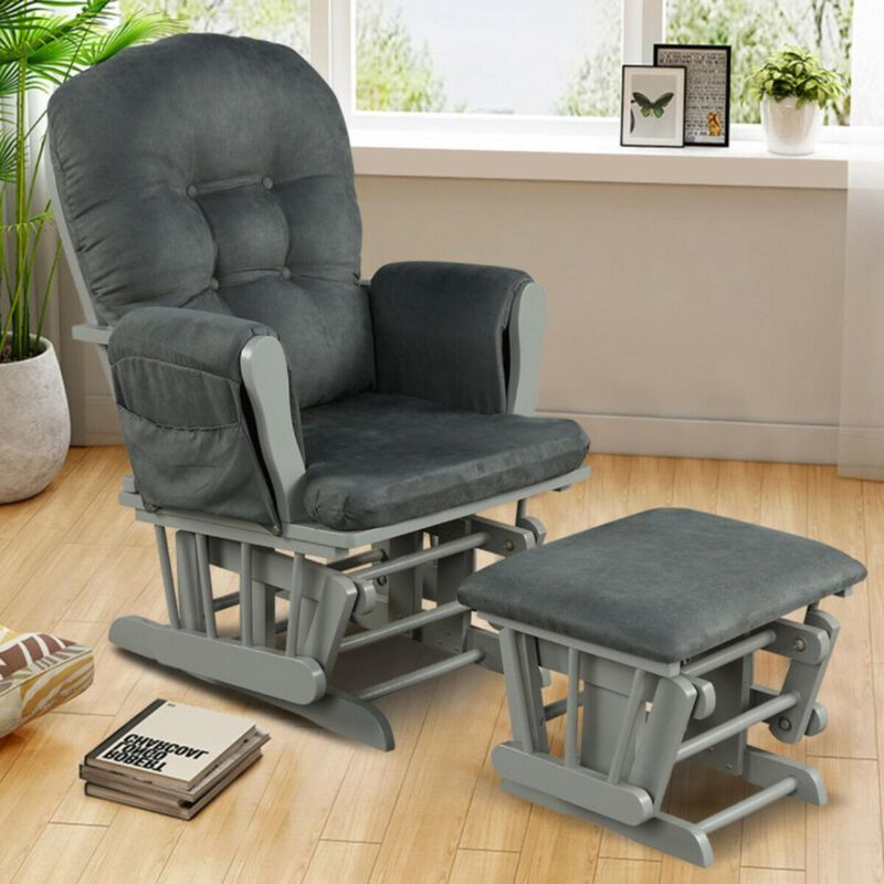 Hivvago Wood Glider and Ottoman Set with Padded Armrests and Detachable Cushion