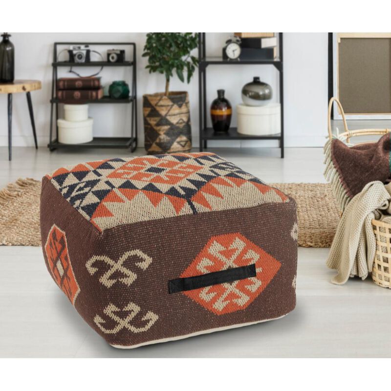 Hivvago 18 Inch Brown Tribal Pouf Ottoman