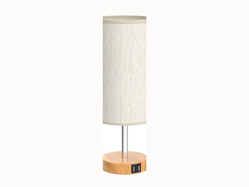 Touch Bedside Table Lamp – Wood Base, USB Ports, 3-Way Dimmable, Flaxen Shade, LED Included