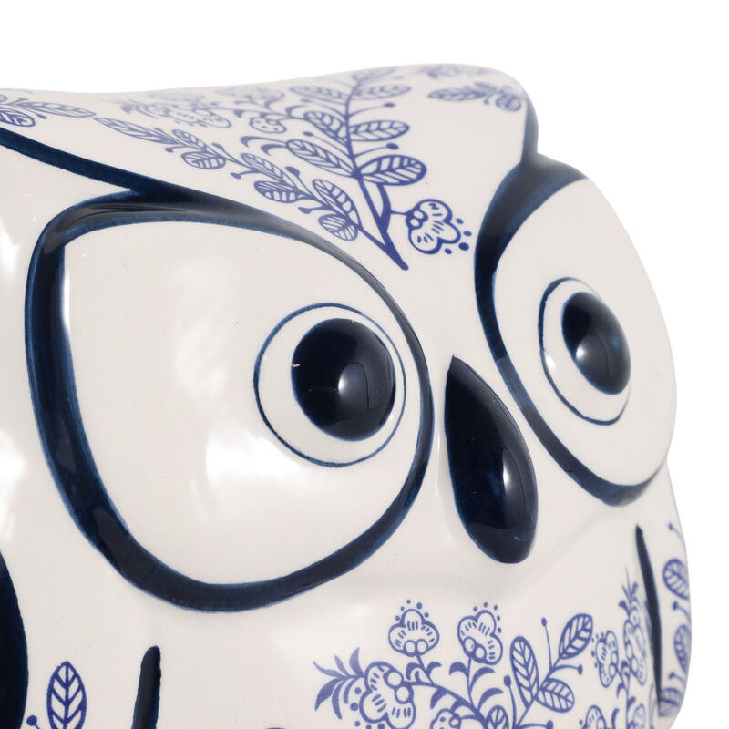 6x6 Leaf Print Owl, Blue/White image number 5