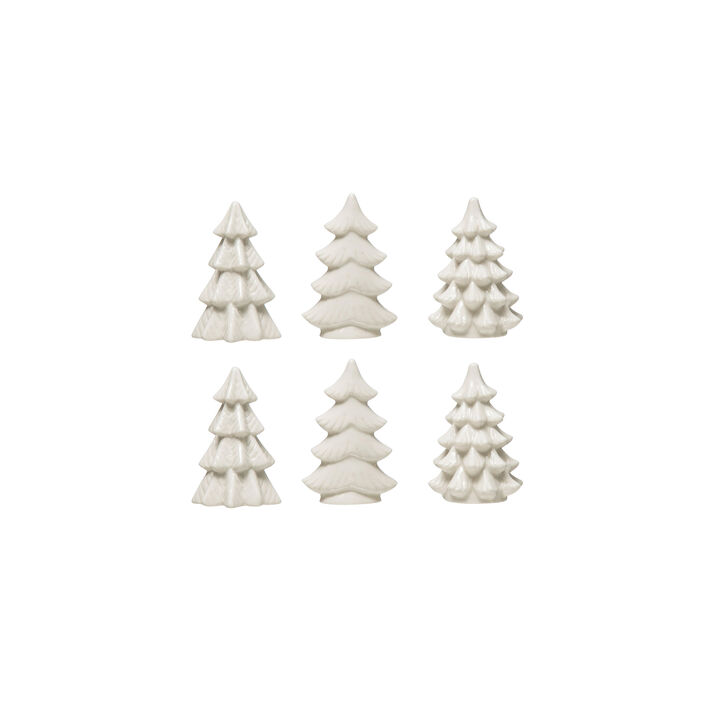 Stoneware Trees, White, Boxed Set of 6