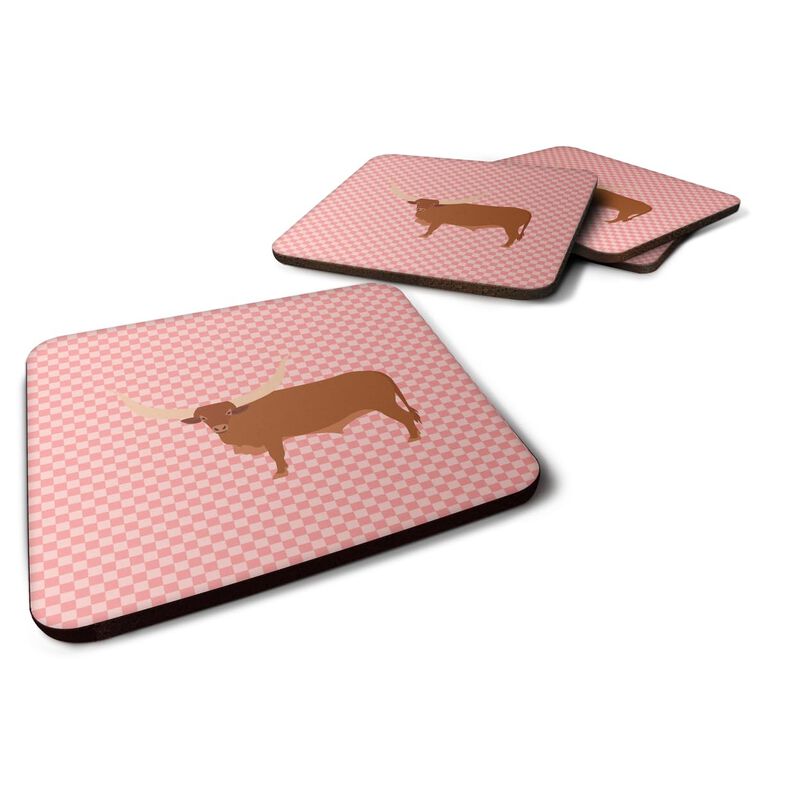 Caroline's Treasures Ankole-Watusu Cow Pink Check Decorative coasters, 3.5, Multicolor