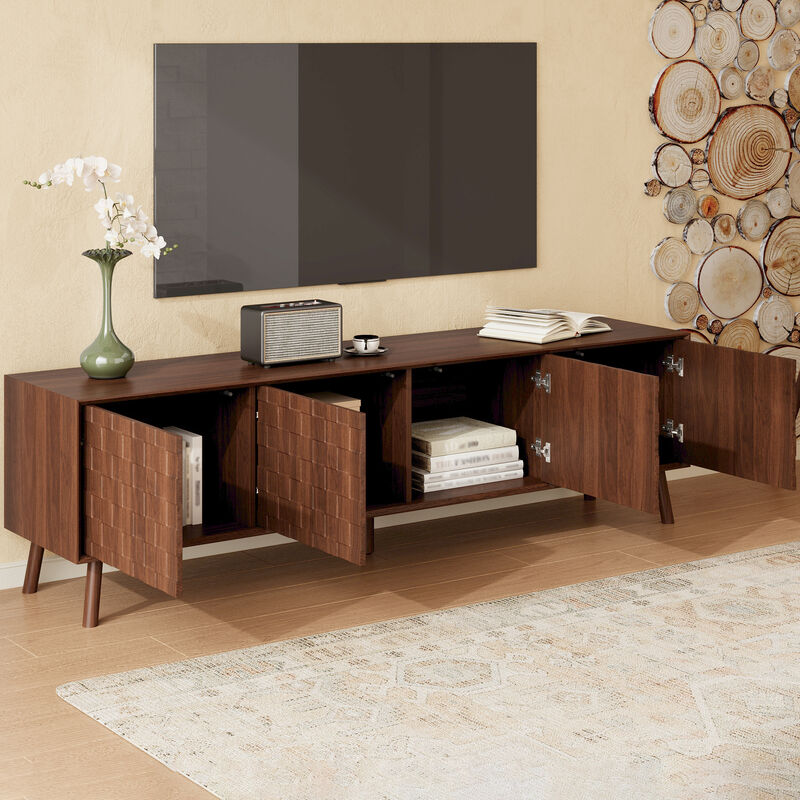 Merax Entertainment Center with Touch-Open Cabinets, Cable Management, Solid Wood Base image number 2