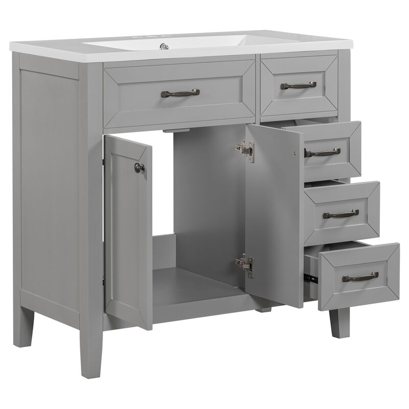 Whisen 36" Bathroom Vanity with Sink Combo, Elegent Bathroom Cabinet with Drawers - Gray