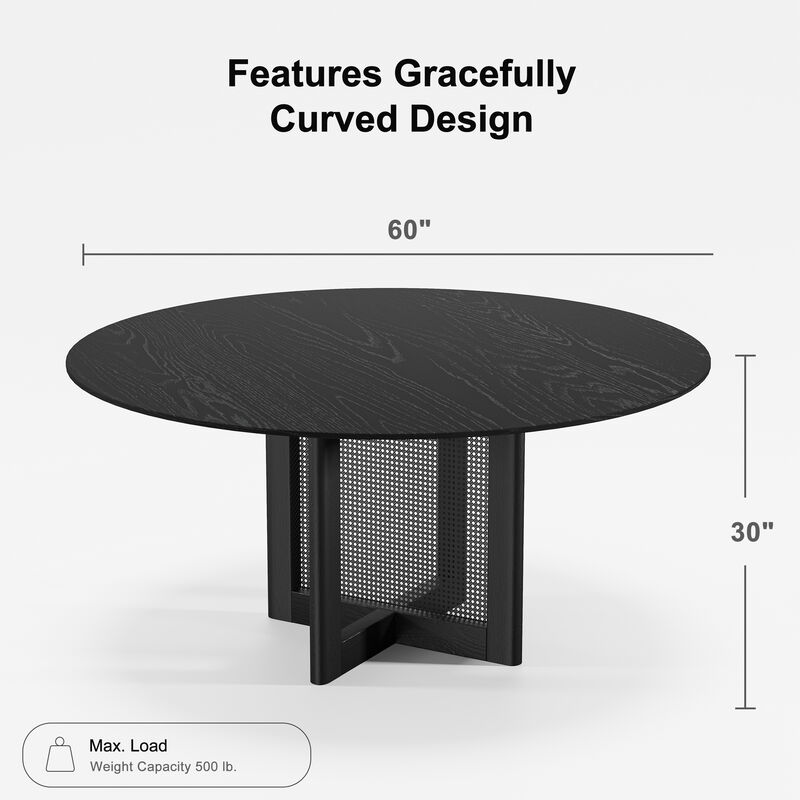 60 Cinna Modern  Wood Round Dining Table（Seats 8）