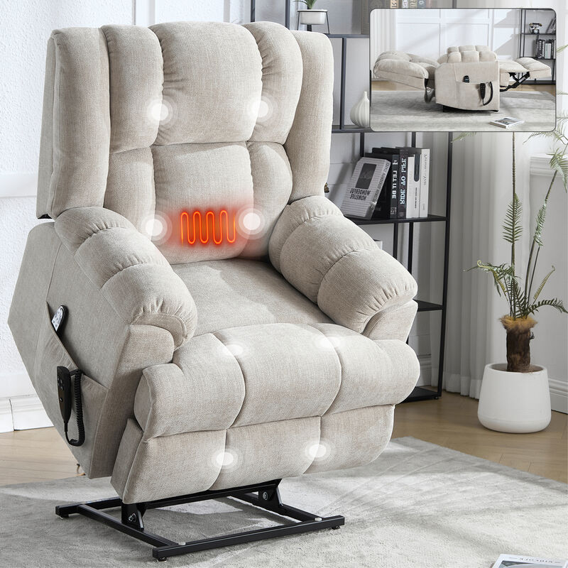 Power Lift Recliner with Dual Motors, Heat & Massage, Medium-Firm, Infinite Positions, Heavy Duty Electric Chair up to 350 lbs