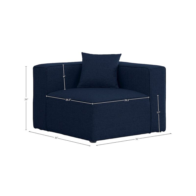 Meridian Furniture Cube Navy Durable Linen Textured Corner Chair