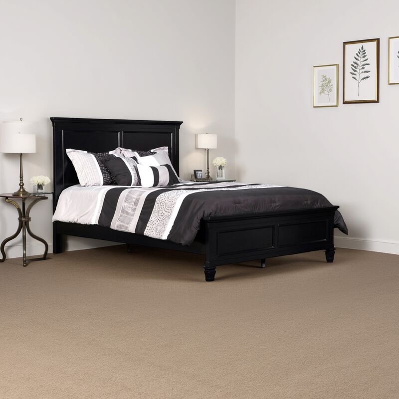 Umi Queen Size Bed, Classic Panel Design with Molded Details, Black Wood - Benzara