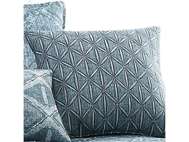 7 Piece Queen Size Cotton Comforter Set with Geometric Print, Blue - Benzara