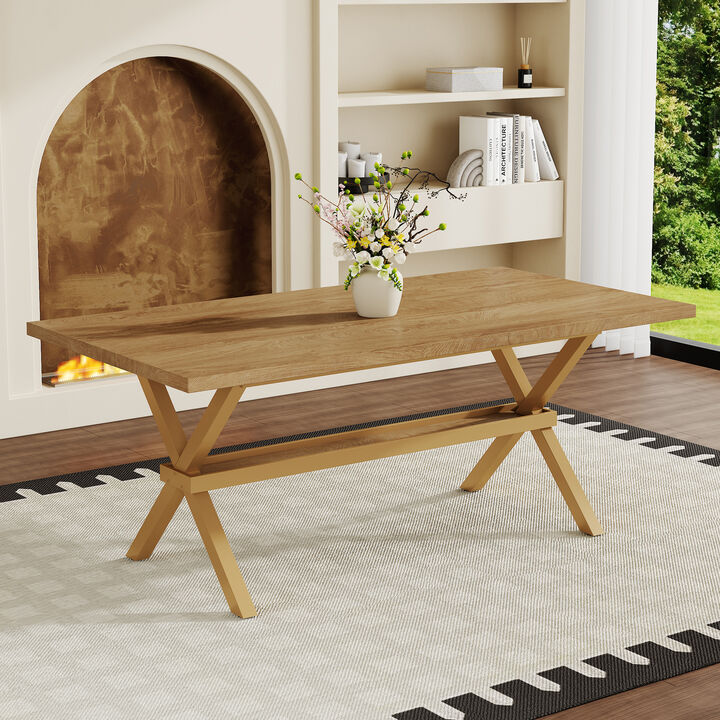 Whisen 71" Dining Table, X-Shaped Metal Base MDF for 6-8 People Kitchen Restaurant