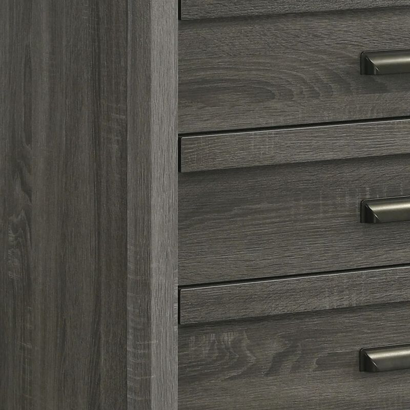 Velz Tall Dresser Chest, 5 Drawers, Finger Pull Handles, Dark Gray Wood