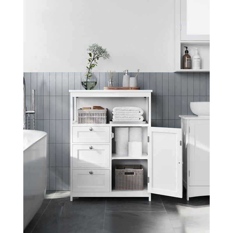 Compact Bathroom Floor Storage Cabinet with Multiple Shelves and Elegant Design