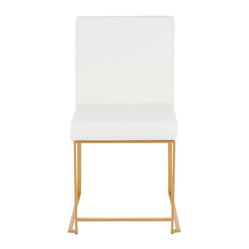 LumiSource Gold Metal, White PU High Back Fuji Dining Chair - Set of 2