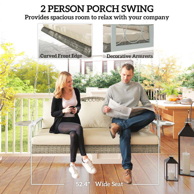 Hivvago 3 Person Wicker Hanging Porch Swing image number 3