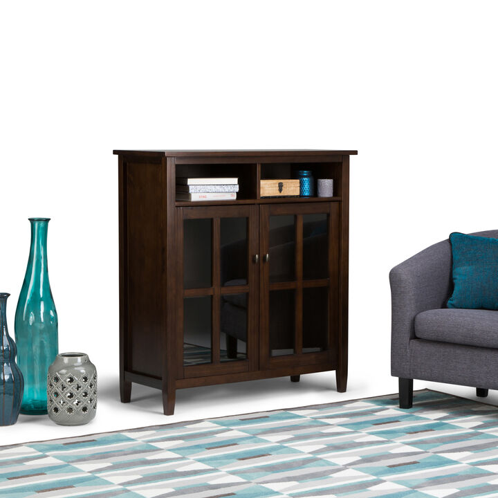 Warm Shaker SOLID WOOD 39 inch Wide Transitional Medium Storage Media Cabinet in Tobacco Brown