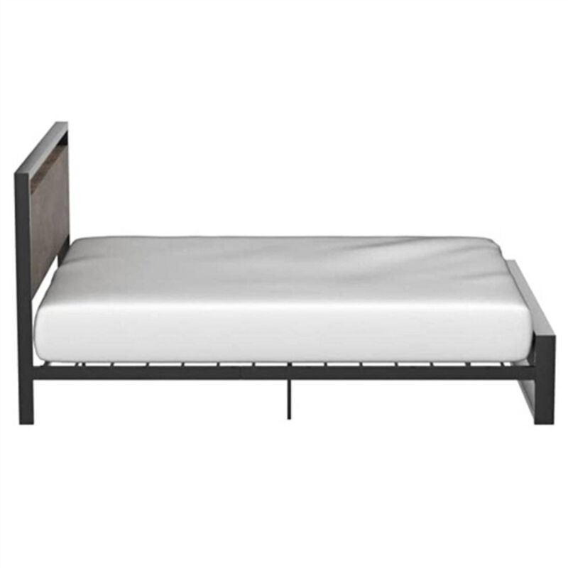 Wood Panel Headboard and Footboard Platform Bed – Farmhouse Metal Frame with Modern Style