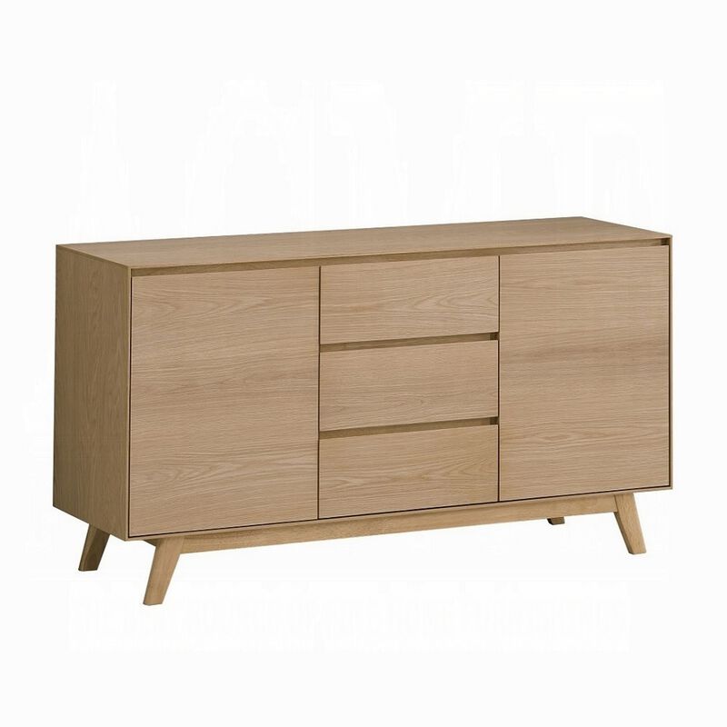 Semi Sideboard Buffet Console, 3 Drawers, 2 Cabinets, Oak Brown Wood