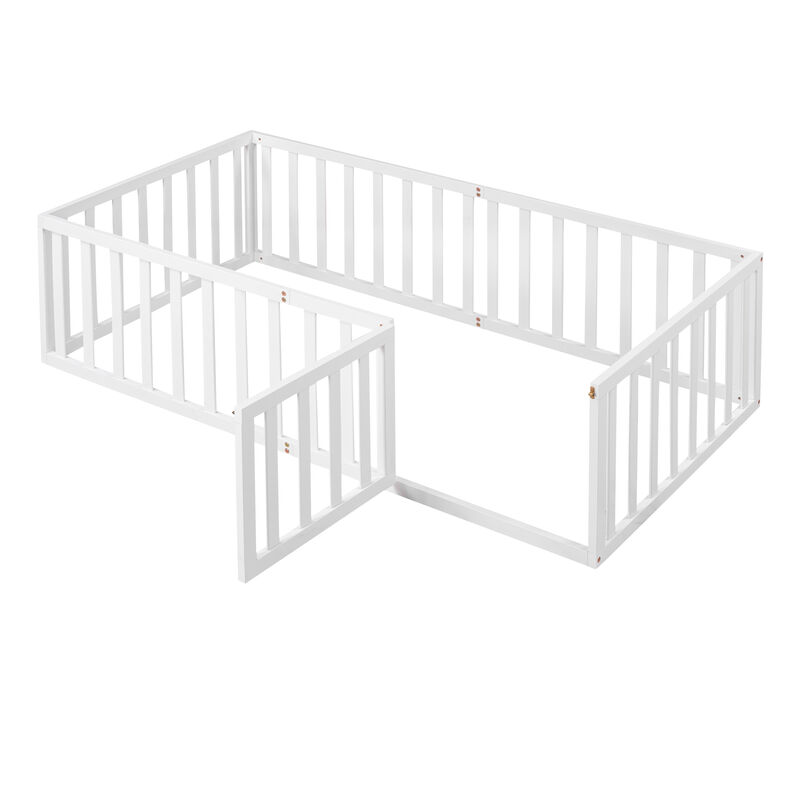 Streamdale Twin Size Wood Floor Bed Frame With Fence And Door