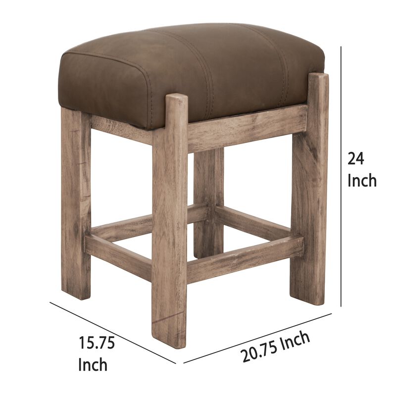 Eray Counter Height Stool, Dark Brown Faux Leather Melina Wood 24 Inch