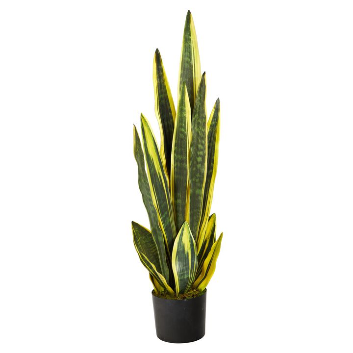 HomPlanti 38" Sansevieria Artificial Plant - Green and Yellow