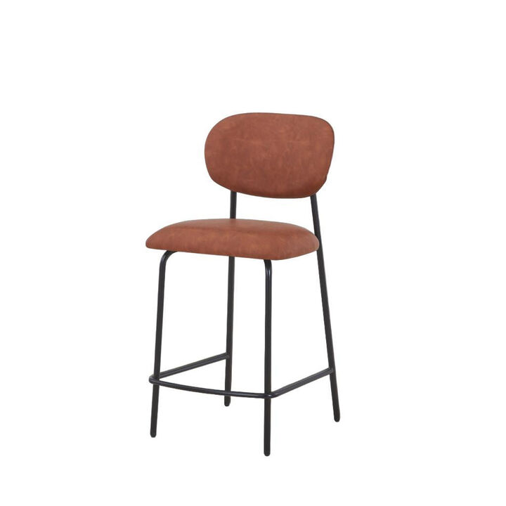 HomeRoots Set of Two 26" Brown and Black Faux Leather and Metal Counter Height Bar Chairs
