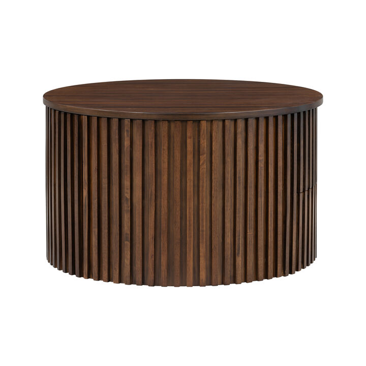 Merax Height-Adjustable Round Coffee Table with Smooth Lift Mechanism, Concealed Storage