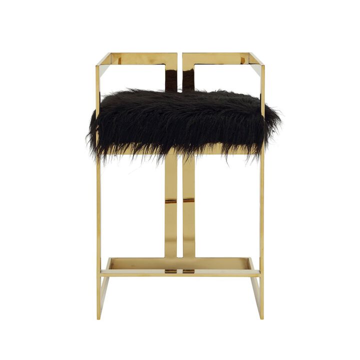 Pangea Home Kenzie Counter Stool Gold/Black Faux Fur