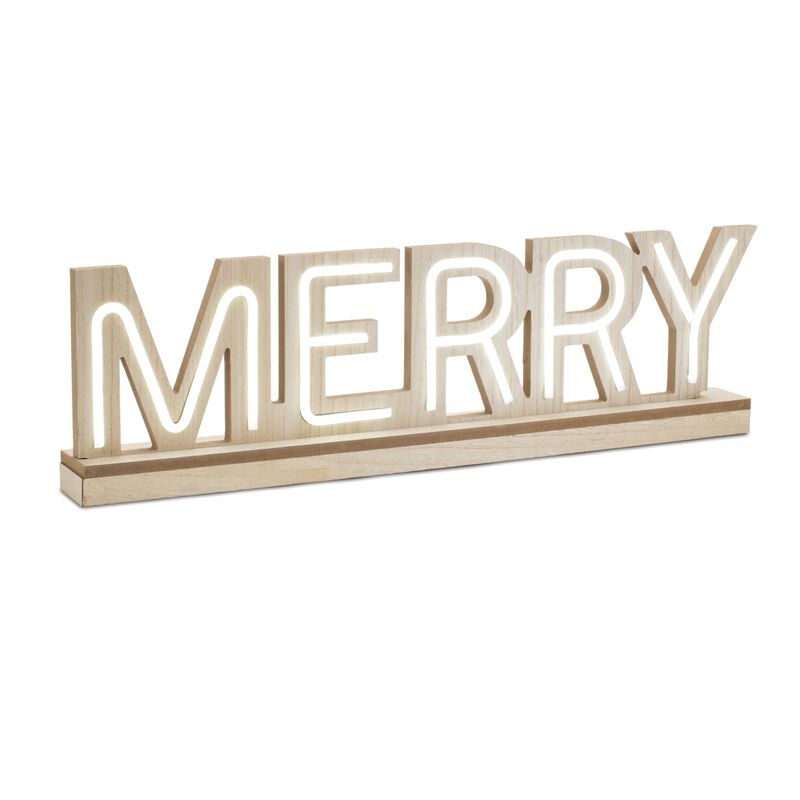 Set of 2 LED Holiday Signs for Table or Shelf Featuring Joy and Merry Messages