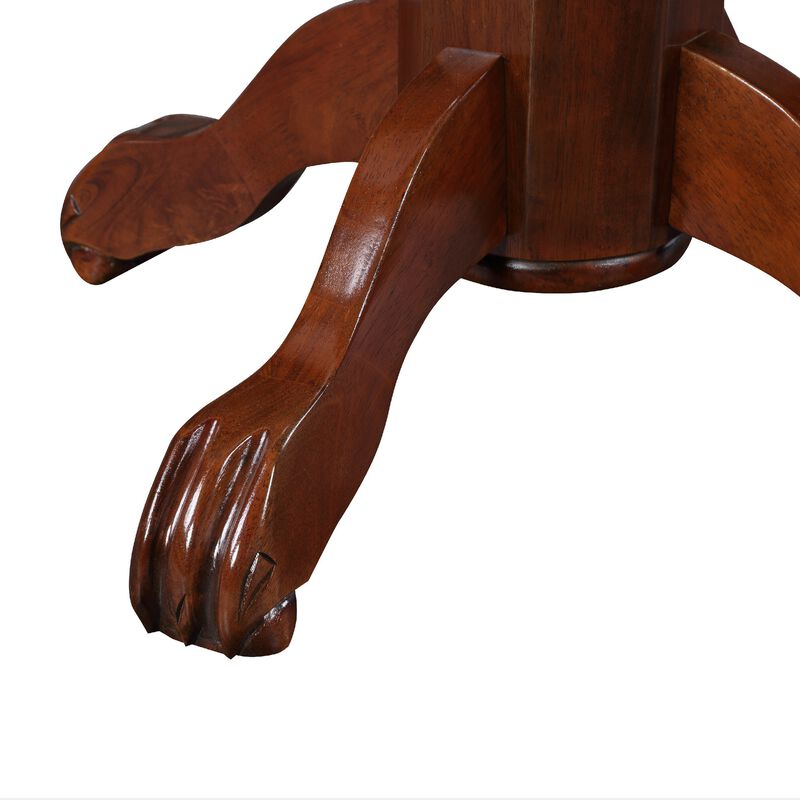 Ava 42 Inch Wood Pub Bar Table, Sunburst Design, Carved Pedestal, Dark Brown-Benzara