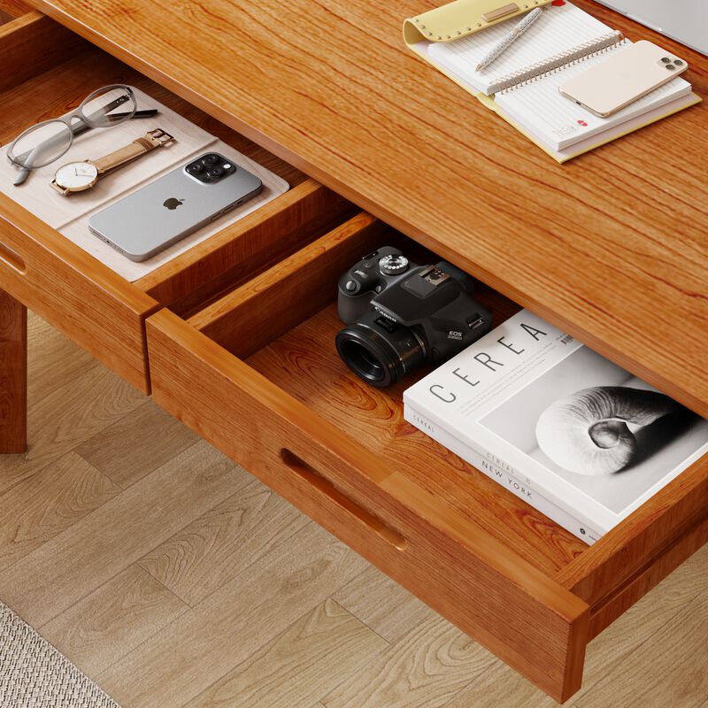 47.2 in. W-21.7 in D-29.5 in H Rectangular Brown MDF Computer Desk with 2 Drawers