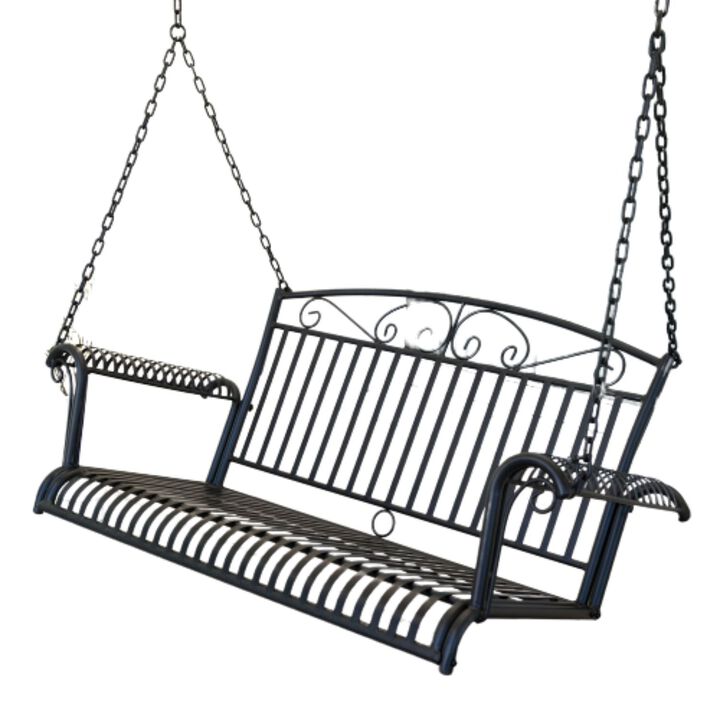 Hivvago Wrought Iron Outdoor Patio 4-Ft Porch Swing in Black
