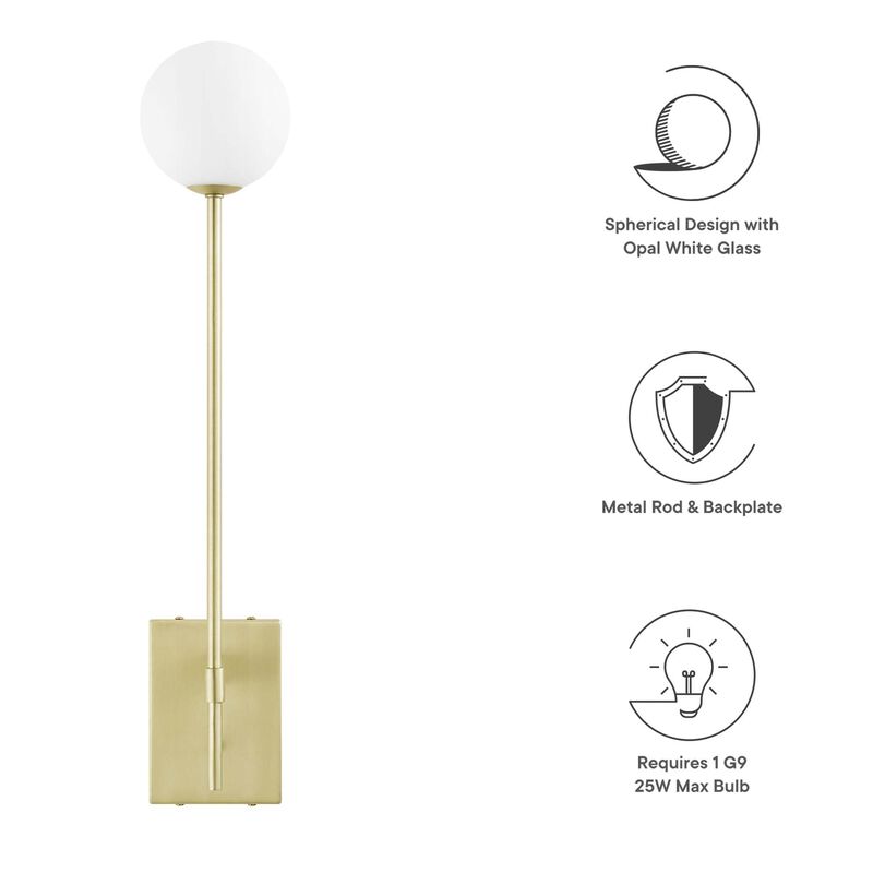 Modway EEI-6533-SBR Riva White Globe Wall Sconce, Satin Brass image number 1