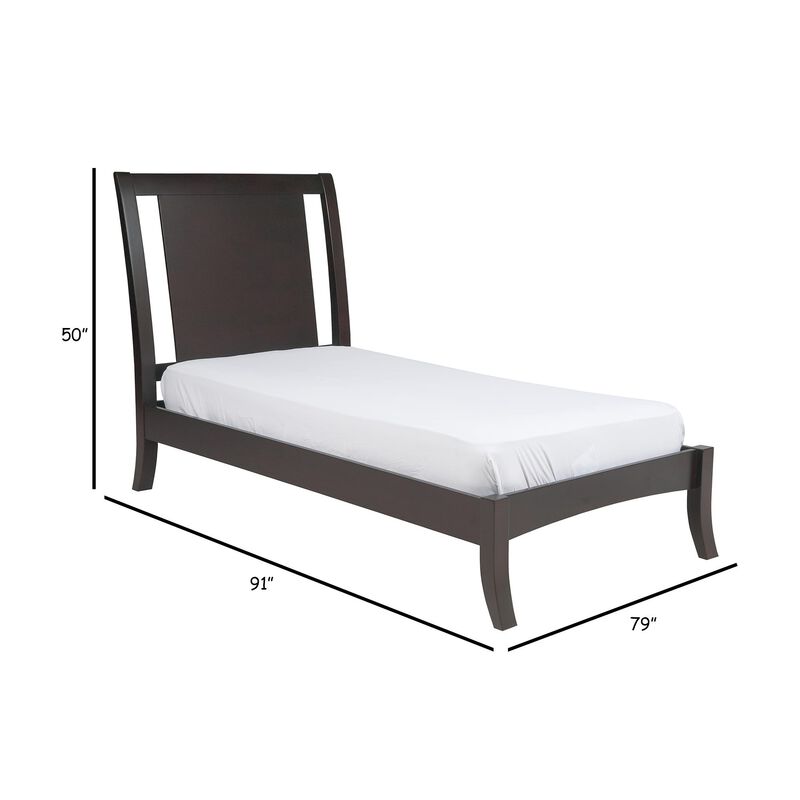 Fang King Size Bed, Sleigh Panel Headboard, Espresso Brown Mahogany Wood - Benzara