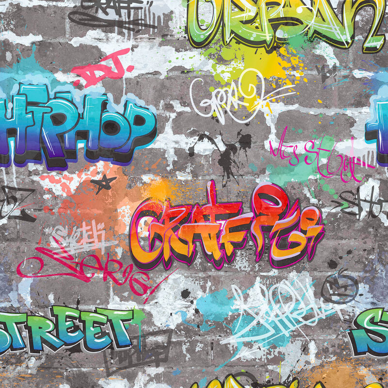 Graffiti Wall Multicolor Street Styles Wallpaper (Set of 2) image number 0
